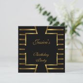 Gold Black Stripe Art Deco Birthday Party 5 Kaart (Staand voorkant)