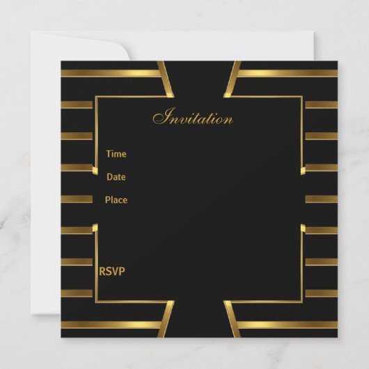 Gold Black Stripe Art Deco Birthday Party 5 Kaart (Achterkant)