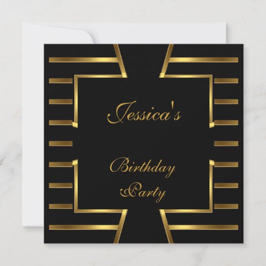 Gold Black Stripe Art Deco Birthday Party 5 Kaart (Voorkant)