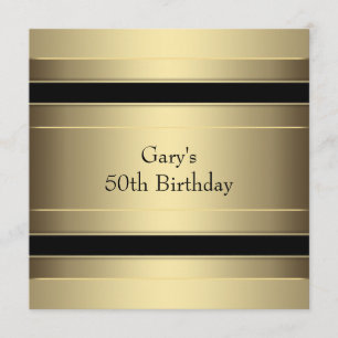 Gold Black Stripe Mans 50th Birthday Party Kaart