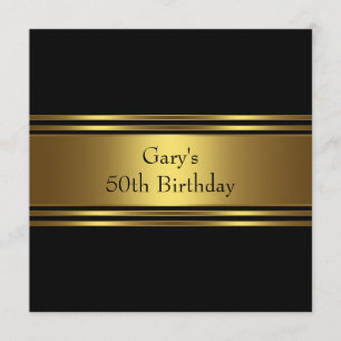 Gold Black Stripe Mans Birthday Party Kaart