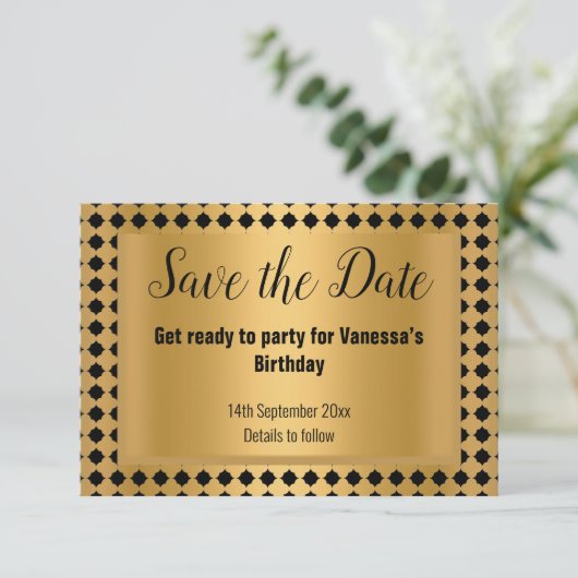 GOLD BLACK STRIPE PATTERNEN BEWAREN DE DATUM AANKONDIGING (Staand voorkant)