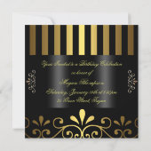 Gold/Black Stripe & Swirl Sweet 16 Uitnodiging (Achterkant)