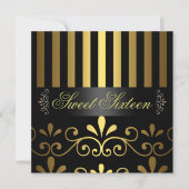 Gold/Black Stripe & Swirl Sweet 16 Uitnodiging (Voorkant)