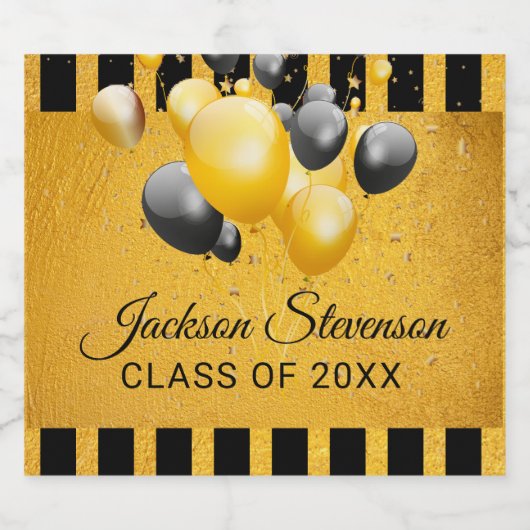 Gold Black Stripes Graduing Party Beer Bot Bier Etiket (Enkel label)