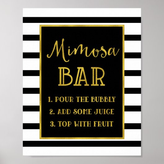 Gold Black Stripes Mimosa Bar Weddenschap Poster (Voorkant)
