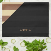 Gold Black Stripes Theedoek (Gevouwen)