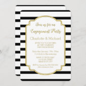 Gold Black Stripes Verlovingsfeestuitnodiging Kaart (Voorkant / Achterkant)