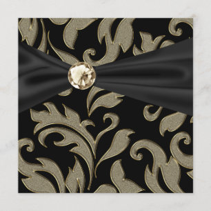 Gold Black Stropdas Black Damask Party Invitation Kaart