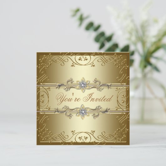 Gold Black Stropdas Party Kaart (Staand voorkant)