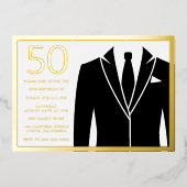 Gold & Black Suit & Stropdas 50th Birthday Party G Folie Uitnodiging (Voorkant)