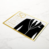 Gold & Black Suit & Stropdas 50th Birthday Party G Folie Uitnodiging (Gedraaid)