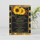 Gold Black Sunflower Happily Ever After Wedding Kaart (Staand voorkant)
