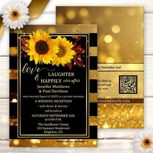 Gold Black Sunflower Happily Ever After Wedding Kaart