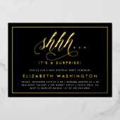 Gold & Black Surprise Birthday Party Folie Uitnodiging (Voorkant)