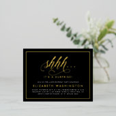 Gold & Black Surprise Birthday Party Folie Uitnodiging Briefkaart (Staand Voorkant)