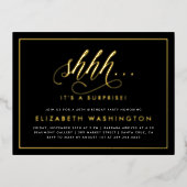 Gold & Black Surprise Birthday Party Folie Uitnodiging Briefkaart (Voorkant)