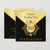 Gold Black Surprise Birthday Party-uitnodigingen Kaart (Voorkant / Achterkant)