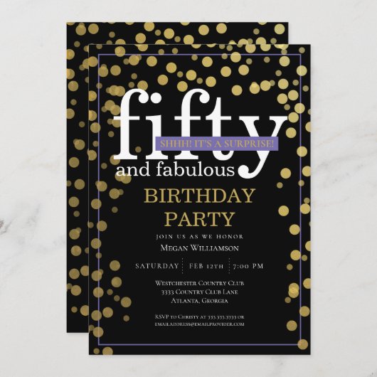 Gold Black Surprise Vijftig en fantastische verjaa Kaart (Voorkant / Achterkant)