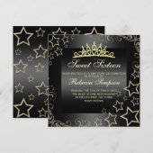 Gold/Black Sweet16 Star & Tiara Birthday Invite Kaart (Voorkant / Achterkant)