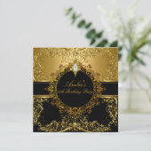Gold & Black Swirl Birthday Party Invite Kaart (Staand voorkant)