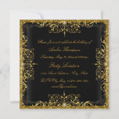 Gold & Black Swirl Birthday Party Invite Kaart (Achterkant)