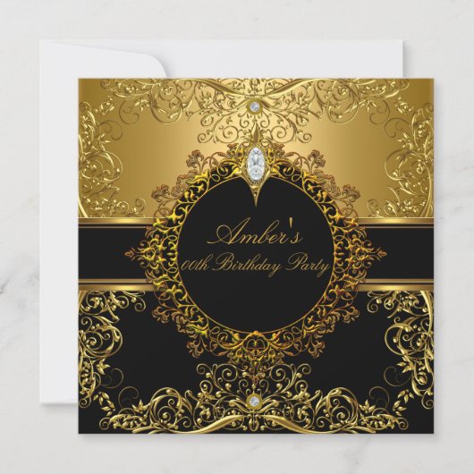 Gold & Black Swirl Birthday Party Invite Kaart (Voorkant)