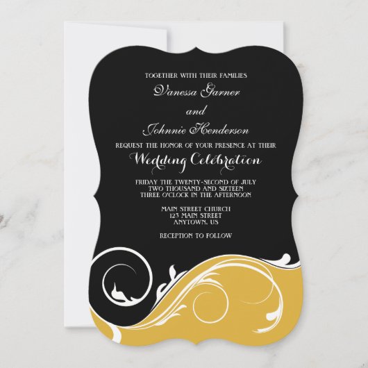 Gold Black Swirl Bracket Wedding Invites Kaart (Voorkant)