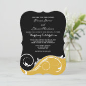 Gold Black Swirl Bracket Wedding Invites Kaart (Staand voorkant)