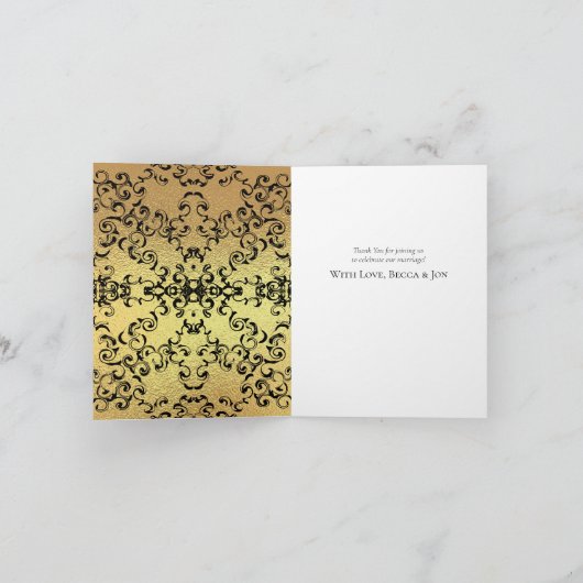 Gold & Black Swirl Gothic Wedding Bedankkaart (Binnen)