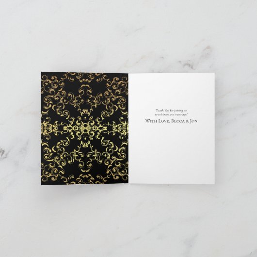 Gold & Black Swirl Gothic Wedding Bedankkaart (Binnen)