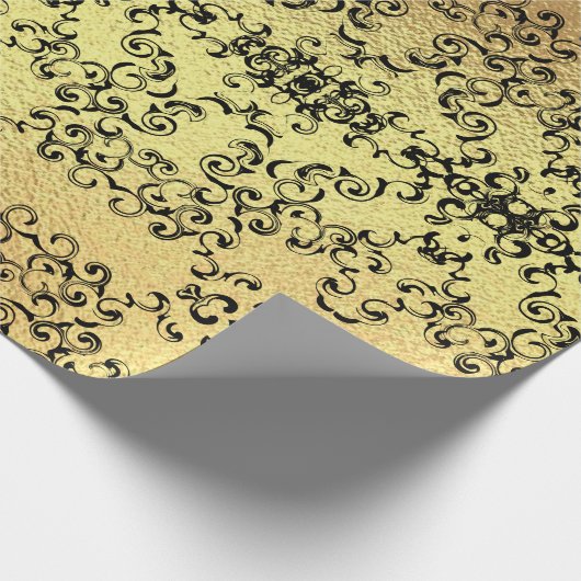 Gold & Black Swirl Gothic Wedding Cadeaupapier (Hoek)