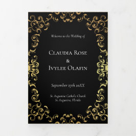 Gold & Black Swirl Gothic Wedding Drieluik Programma