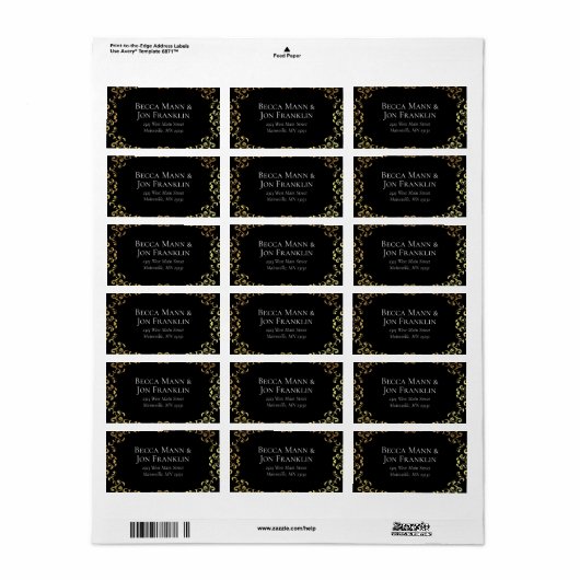 Gold & Black Swirl Gothic Wedding Etiket (Full Sheet)