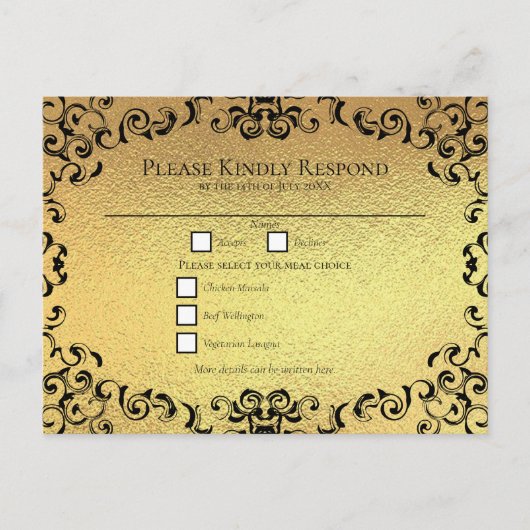 Gold & Black Swirl Gothic Wedding Feestdagenkaart (Voorkant)