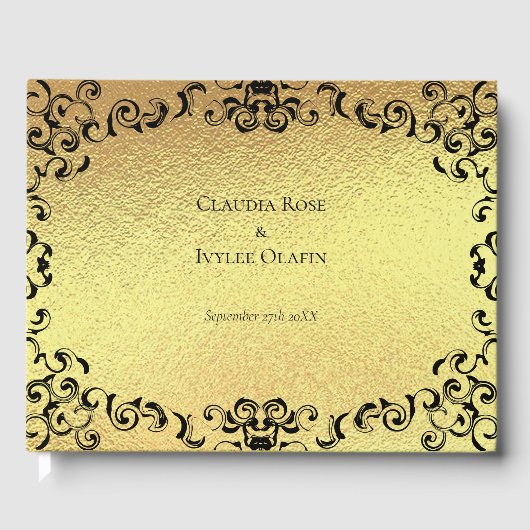 Gold & Black Swirl Gothic Wedding Gastenboek (Voorkant)