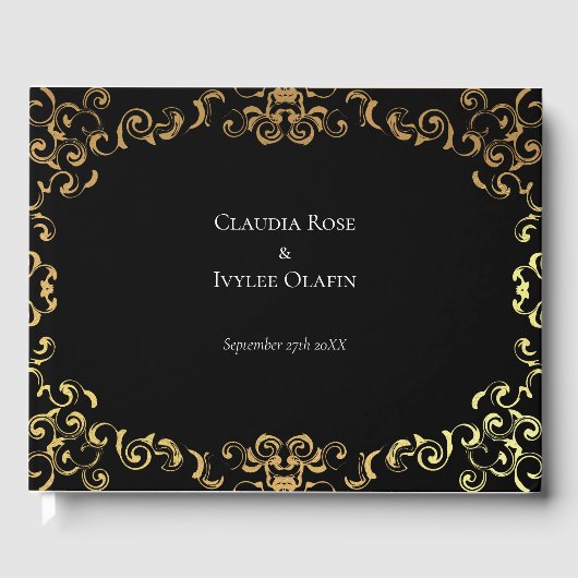Gold & Black Swirl Gothic Wedding Gastenboek (Voorkant)