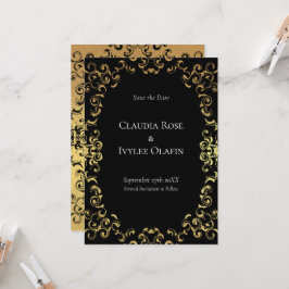 Gold & Black Swirl Gothic Wedding Kaart