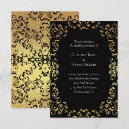 Gold & Black Swirl Gothic Wedding Kaart