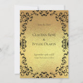 Gold & Black Swirl Gothic Wedding Kaart (Voorkant)