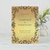 Gold & Black Swirl Gothic Wedding Kaart (Staand voorkant)