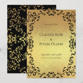 Gold & Black Swirl Gothic Wedding Kaart