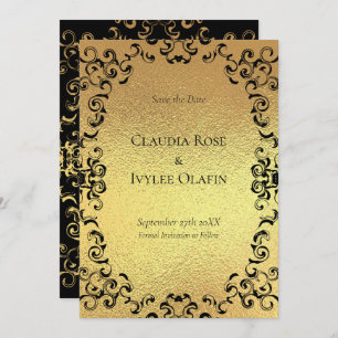 Gold & Black Swirl Gothic Wedding Kaart
