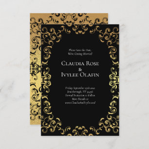 Gold & Black Swirl Gothic Wedding Kaart