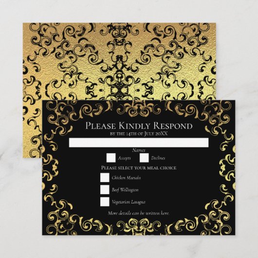 Gold & Black Swirl Gothic Wedding Kaart (Voorkant / Achterkant)