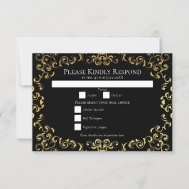Gold & Black Swirl Gothic Wedding Kaart