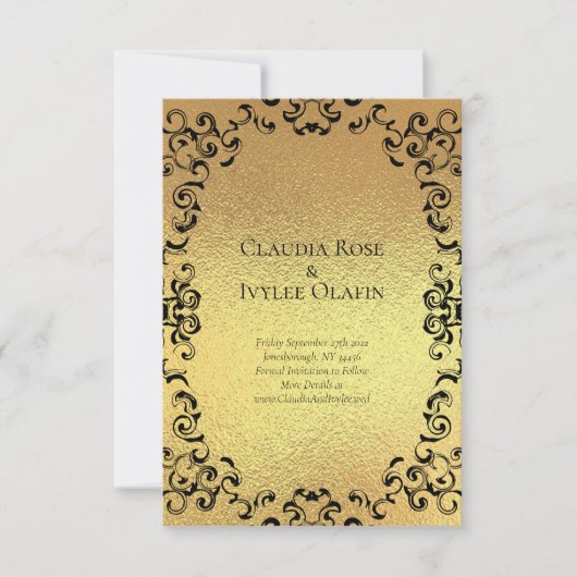 Gold & Black Swirl Gothic Wedding Kaart (Voorkant)