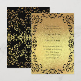Gold & Black Swirl Gothic Wedding Kaart