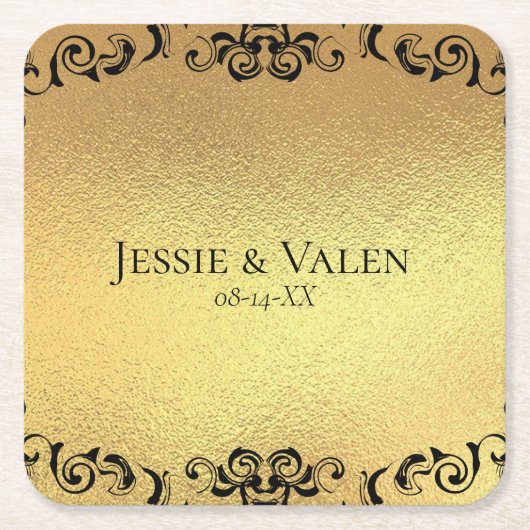 Gold & Black Swirl Gothic Wedding Kartonnen Onderzetters (Voorkant)