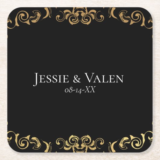 Gold & Black Swirl Gothic Wedding Kartonnen Onderzetters (Voorkant)